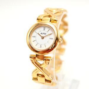 Vintage Alfex Womens Gold Tone Swiss Made 24mm Roman Dial Watch w New Battery